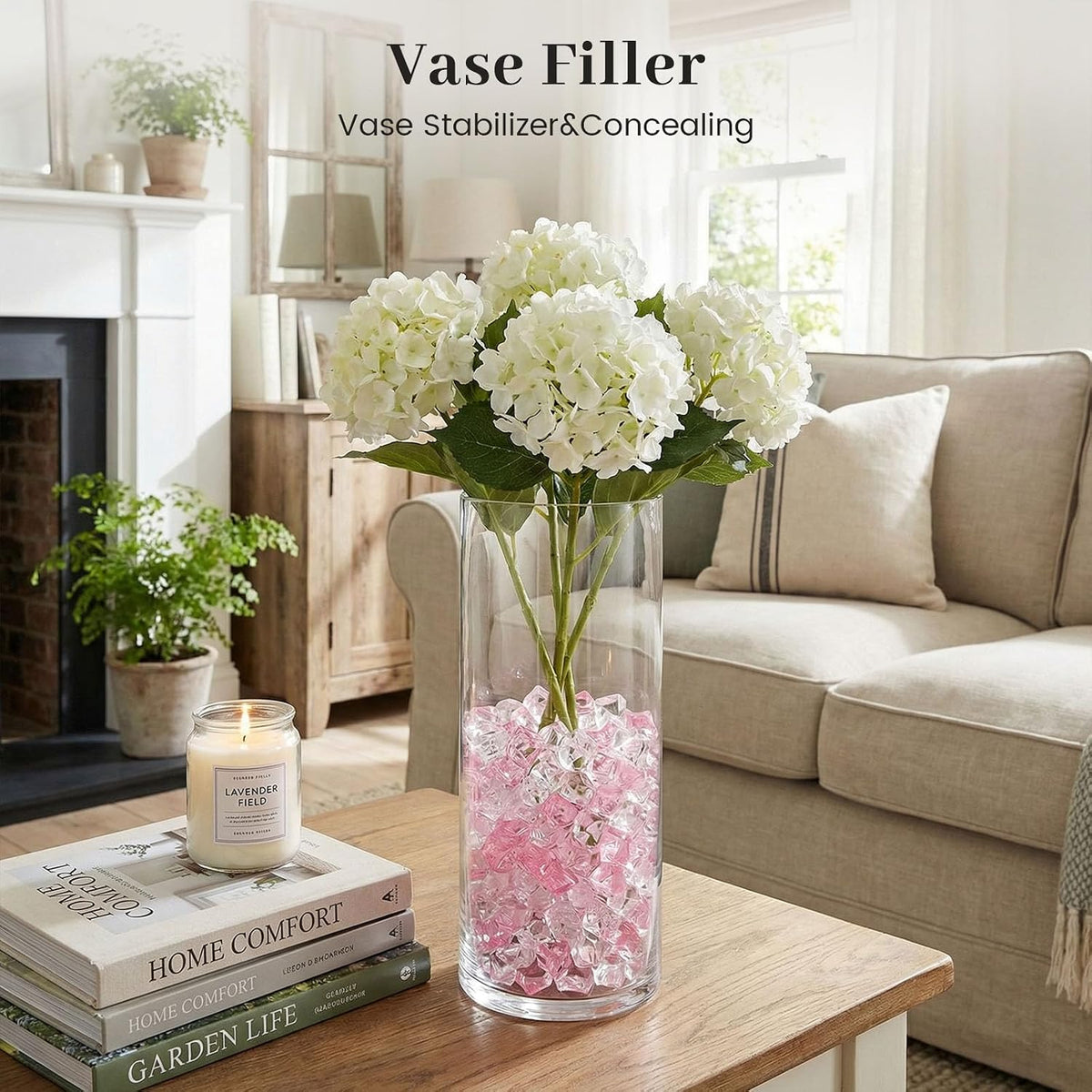 Pink and Clear Fake Ice Rocks, 150 PCS Acrylic Crystal Vase Filler