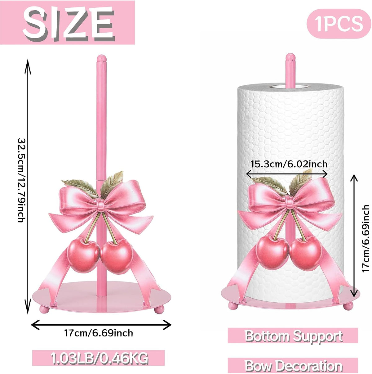 1 Pcs Pink Bow Cherry Paper Towel Holder, Cute Paper Towel Holder