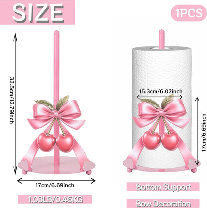 1 Pcs Pink Bow Cherry Paper Towel Holder, Cute Paper Towel Holder