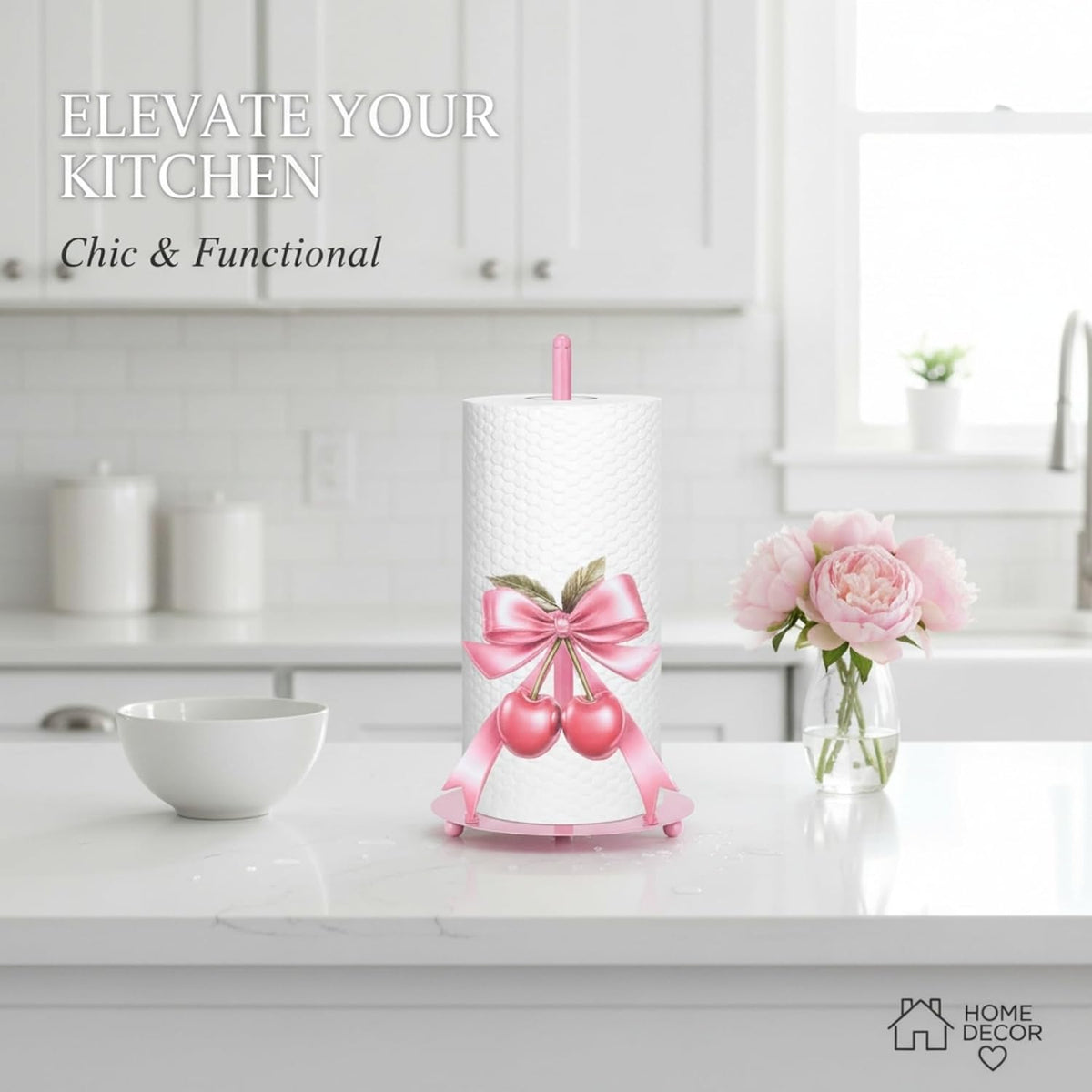 1 Pcs Pink Bow Cherry Paper Towel Holder, Cute Paper Towel Holder
