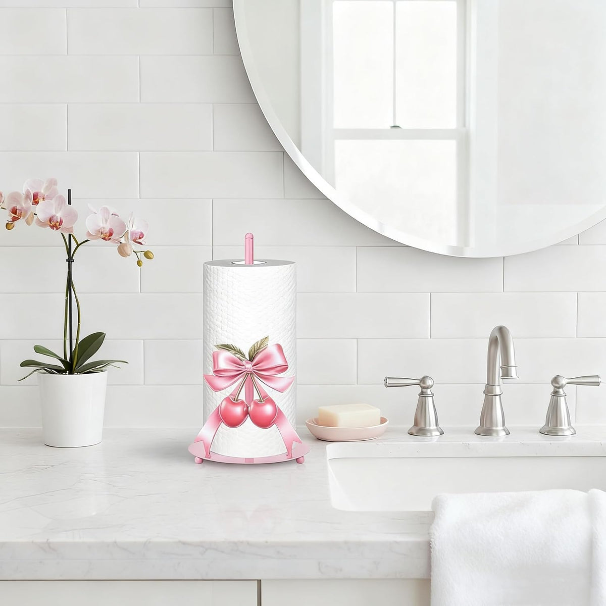 1 Pcs Pink Bow Cherry Paper Towel Holder, Cute Paper Towel Holder