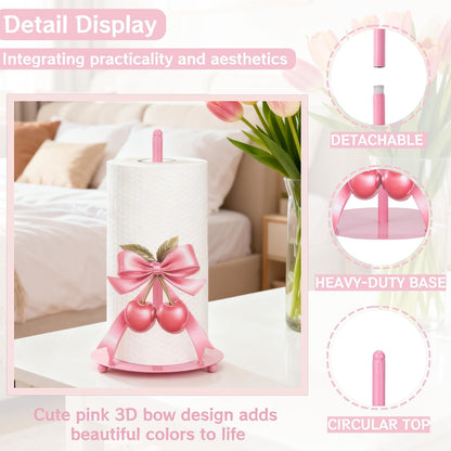 1 Pcs Pink Bow Cherry Paper Towel Holder, Cute Paper Towel Holder