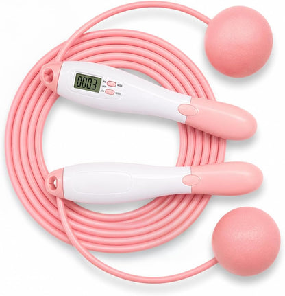 Cordless Jump Rope with Counter & LCD Display – 2-in-1 Weighted Ball Skipping Rope & Adjustable Steel Cable – Tangle-Free Speed Jump Rope for Women, Men & Kids – Home Gym Cardio Fitness Equipment