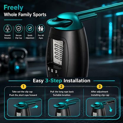 Cordless Jump Rope with Counter & LCD Display – 2-in-1 Weighted Ball Skipping Rope & Adjustable Steel Cable – Tangle-Free Speed Jump Rope for Women, Men & Kids – Home Gym Cardio Fitness Equipment