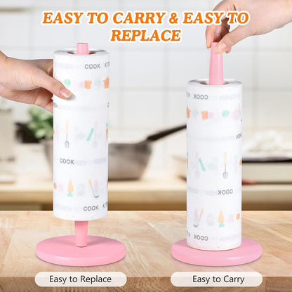 Pink Paper Towel Holder Countertop with 2 Hooks, 11" X 5.1"