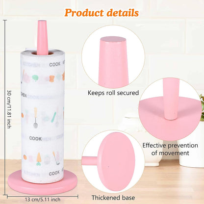 Pink Paper Towel Holder Countertop with 2 Hooks, 11" X 5.1"