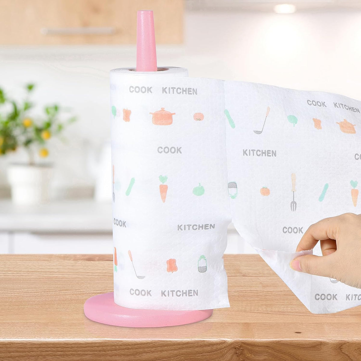 Pink Paper Towel Holder Countertop with 2 Hooks, 11" X 5.1"