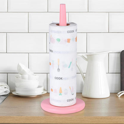 Pink Paper Towel Holder Countertop with 2 Hooks, 11" X 5.1"