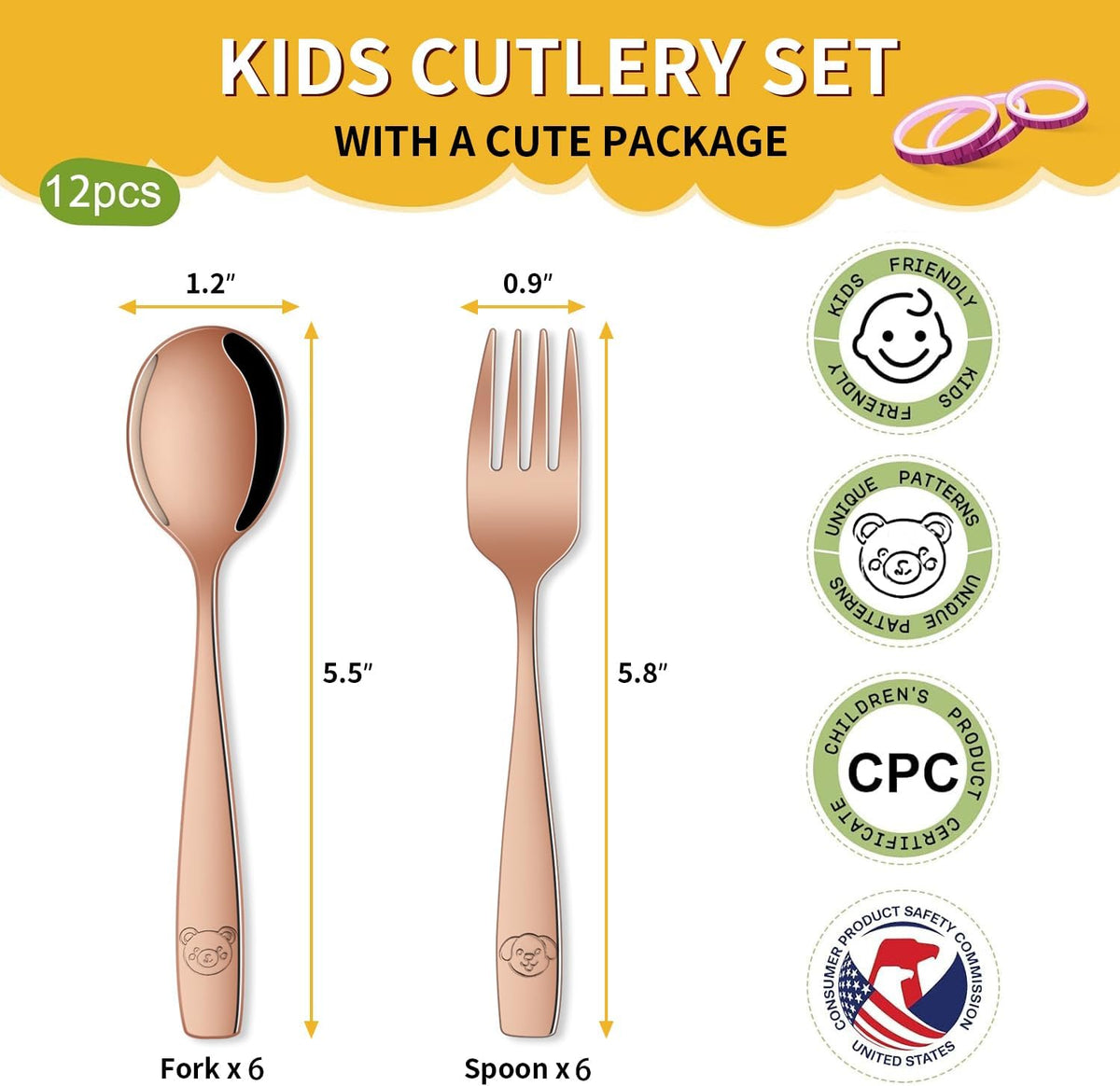 DEHOV Rose Gold Toddler Eating Utensils Set,Set Of 12 Food Grade Stainless Steel Silverware Sets For Kids,Dishwasher Safe Children Small Metal Spoons And Forks Flatware Sets