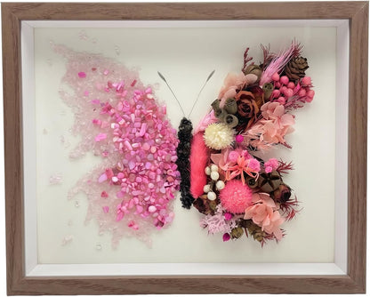 Crystal Wooden Frame Art Multi Purpose Elegant Butterfly Wall Decor with Tools Versatile Handmade Craft for Family Bonding&Group Party (Pink)