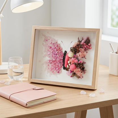 Crystal Wooden Frame Art Multi Purpose Elegant Butterfly Wall Decor with Tools Versatile Handmade Craft for Family Bonding&Group Party (Pink)