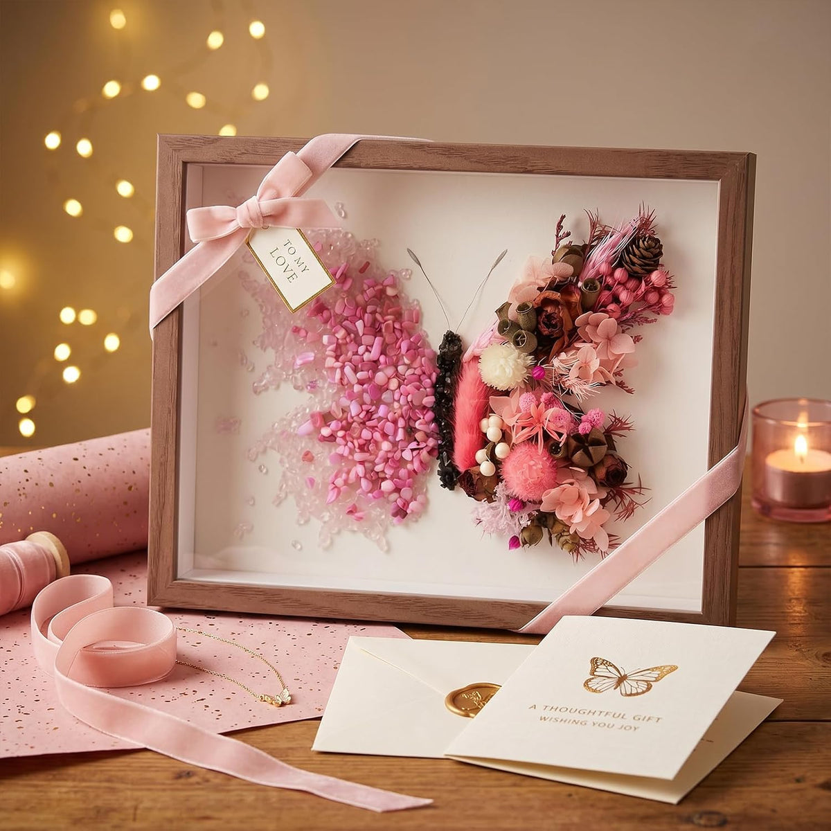 Crystal Wooden Frame Art Multi Purpose Elegant Butterfly Wall Decor with Tools Versatile Handmade Craft for Family Bonding&Group Party (Pink)