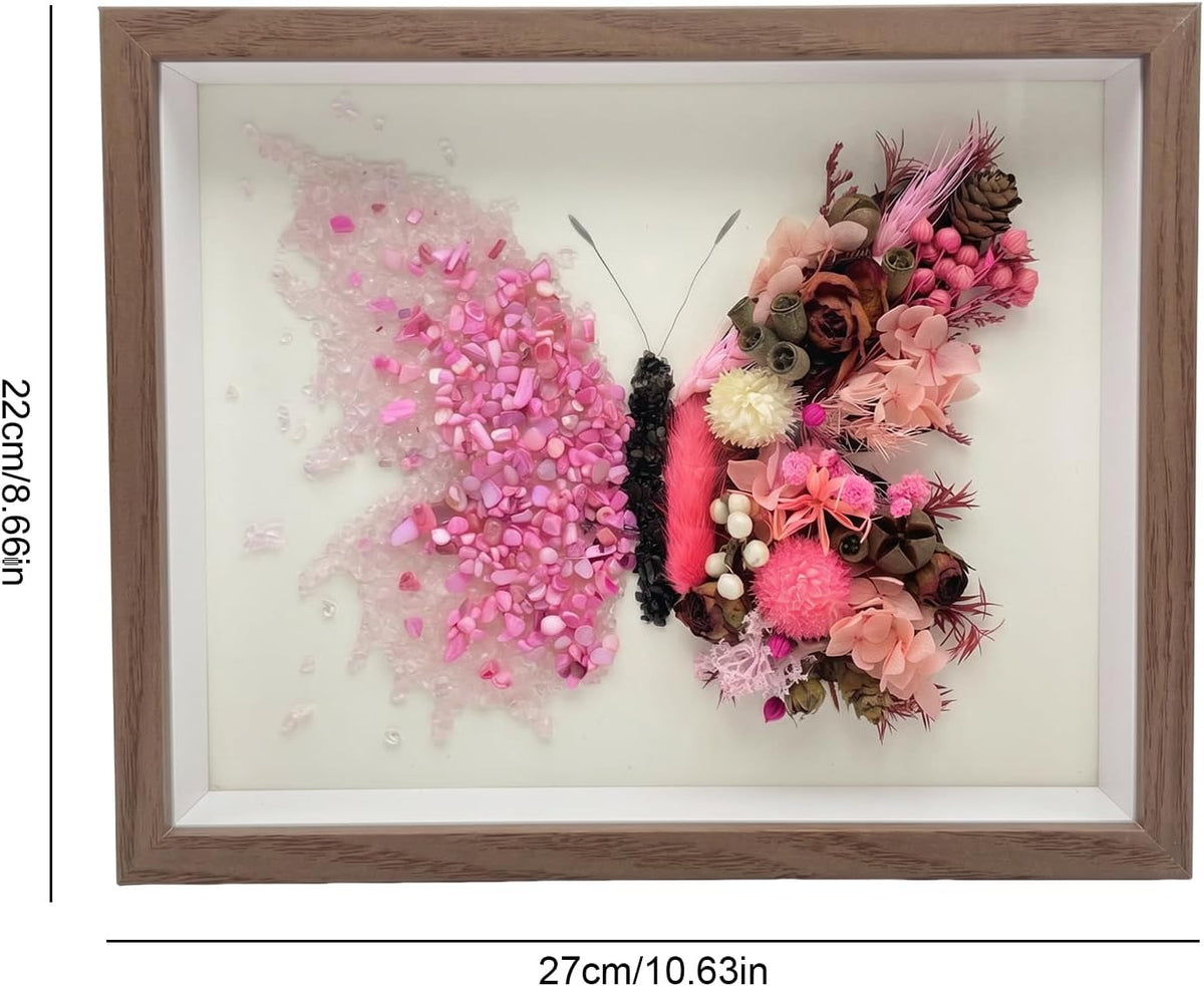 Crystal Wooden Frame Art Multi Purpose Elegant Butterfly Wall Decor with Tools Versatile Handmade Craft for Family Bonding&Group Party (Pink)