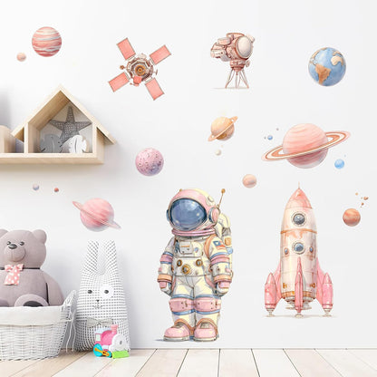 Pink Space Astronaut Wall Decal Cartoon Wall Sticker