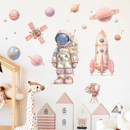 Pink Space Astronaut Wall Decal Cartoon Wall Sticker