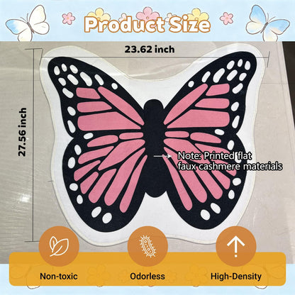 Pink Butterfly Bathroom Rug Butterfly Shaped Bath Mat Doormat, 27" x 23"