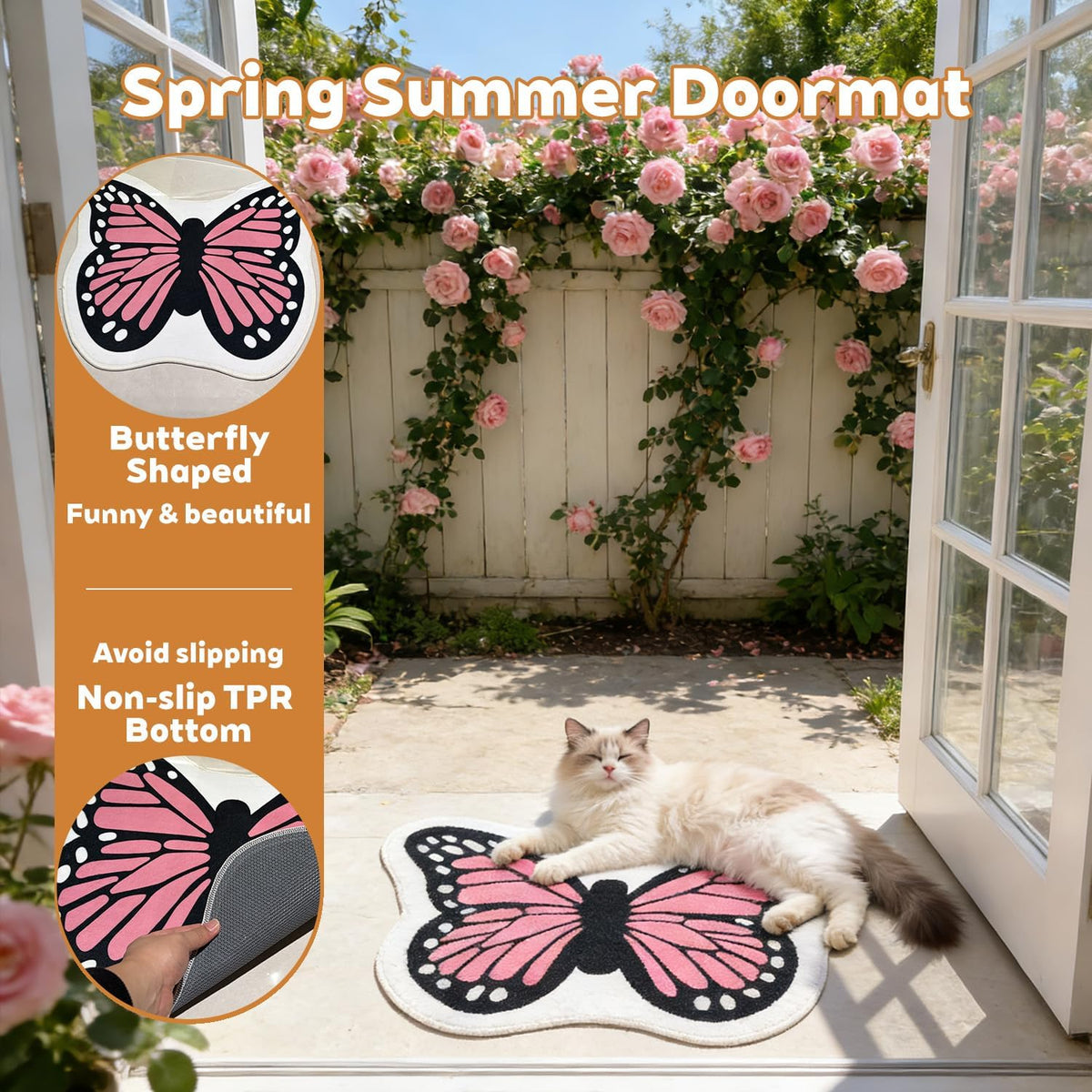 Pink Butterfly Bathroom Rug Butterfly Shaped Bath Mat Doormat, 27" x 23"