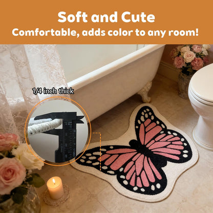 Pink Butterfly Bathroom Rug Butterfly Shaped Bath Mat Doormat, 27" x 23"