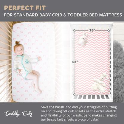 Baby Crib Sheets Girl 2 Pack | Jersey Cotton Fitted Crib Sheet Set and Toddler Bed Sheets | Pink Baby Girl Crib Sheets | Standard Crib and Toddler Bed Mattress Size 28 x 52 Inch