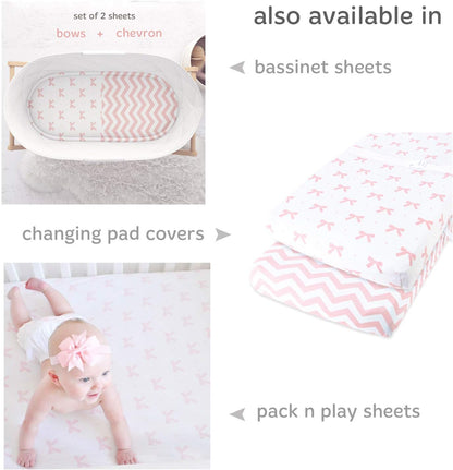 Baby Crib Sheets Girl 2 Pack | Jersey Cotton Fitted Crib Sheet Set and Toddler Bed Sheets | Pink Baby Girl Crib Sheets | Standard Crib and Toddler Bed Mattress Size 28 x 52 Inch