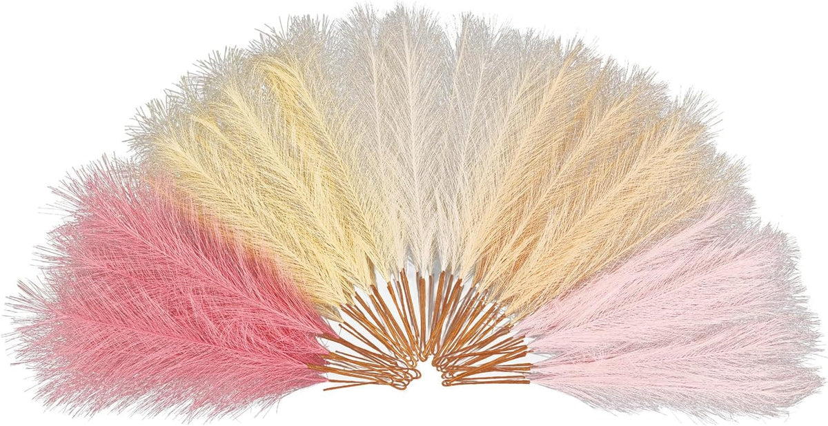 50pcs Pink Pampas Grass 21.6 Inch Non-Shedding Faux Pampas in Light Pink,Pink,Beige,Khaki & Beige Yellow for Boho Wedding, Vase Arrangements, Tall Floor Vase & Neutral Home Decor