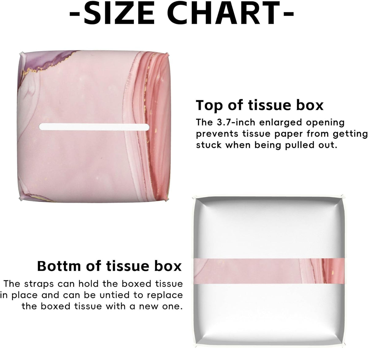 Pink Marble Tissue Box Holder,Cube Tissue Box Cover Holder,Leather Facial Paper Organizer Dispenser Home for Bedroom Night Stands,Kitchen,Office and Car,5.2"×5.2"×5.2"