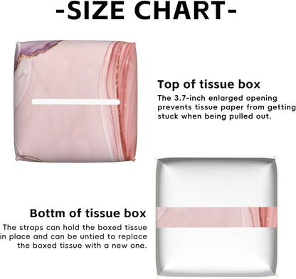 Pink Marble Tissue Box Holder,Cube Tissue Box Cover Holder,Leather Facial Paper Organizer Dispenser Home for Bedroom Night Stands,Kitchen,Office and Car,5.2"×5.2"×5.2"