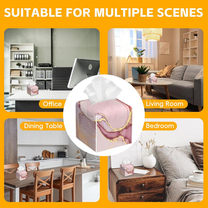 Pink Marble Tissue Box Holder,Cube Tissue Box Cover Holder,Leather Facial Paper Organizer Dispenser Home for Bedroom Night Stands,Kitchen,Office and Car,5.2"×5.2"×5.2"