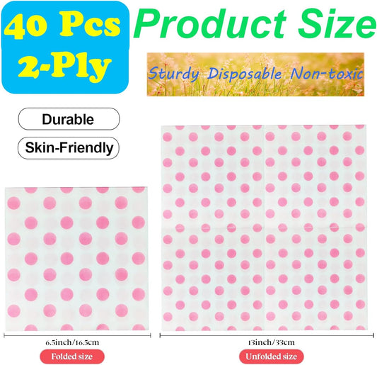 40Pcs Pink Dot Cocktail Beverage Napkins Disposable Paper Polka Dots Dessert Napkin for Spring Carnival Festival Holiday Bridal & Baby Shower Tableware Party Supplies 6.5"
