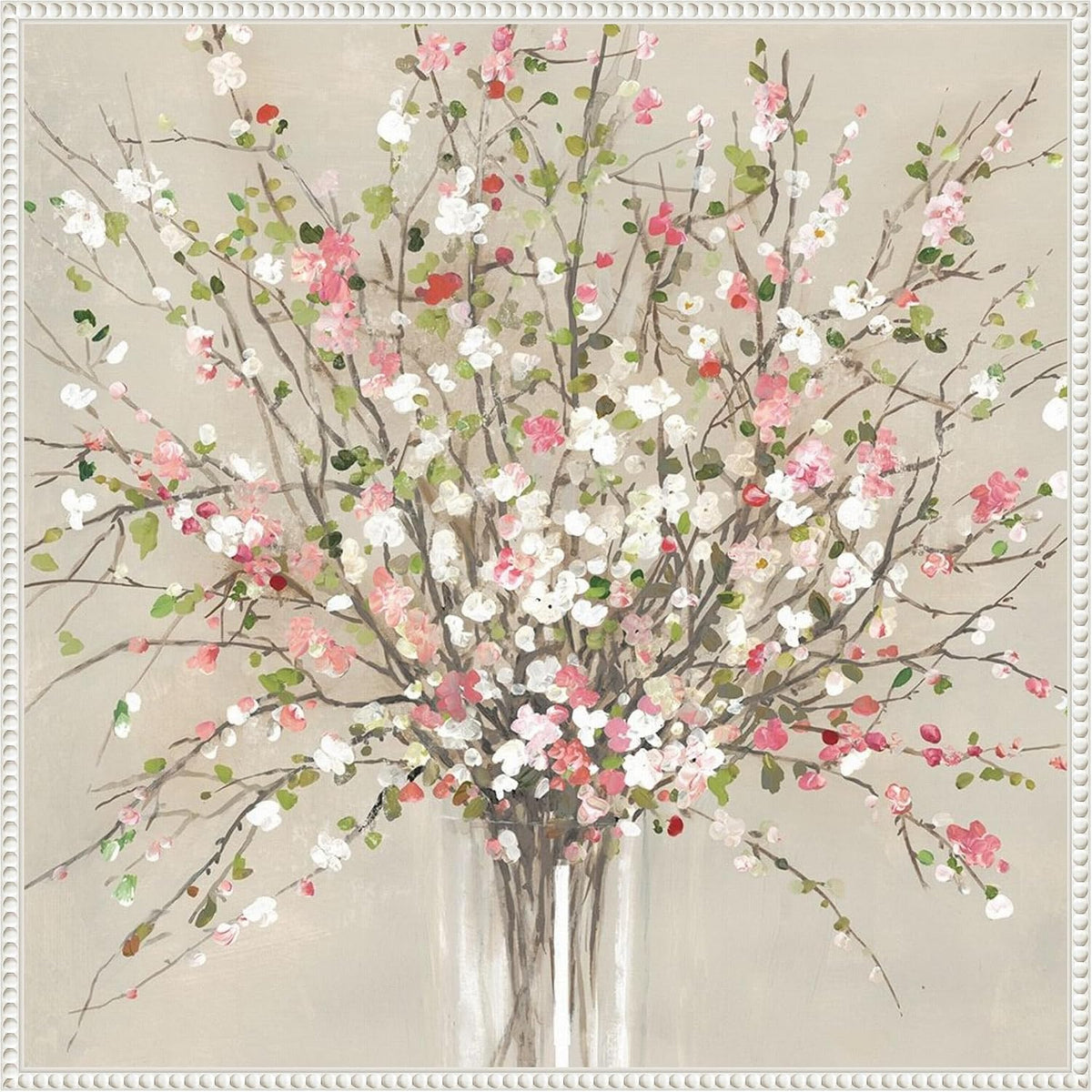 Framed Canvas Wall Art 30x30 Peach Blossom Bouquet by Asia Jensen, Framed Wall Art Canvas, Flowers Artwork, Traditional Decor, Large Poster Painting for Living Room, Bedroom, Bathroom