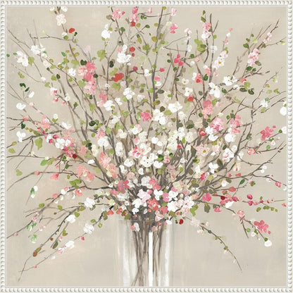 Framed Canvas Wall Art 30x30 Peach Blossom Bouquet by Asia Jensen, Framed Wall Art Canvas, Flowers Artwork, Traditional Decor, Large Poster Painting for Living Room, Bedroom, Bathroom