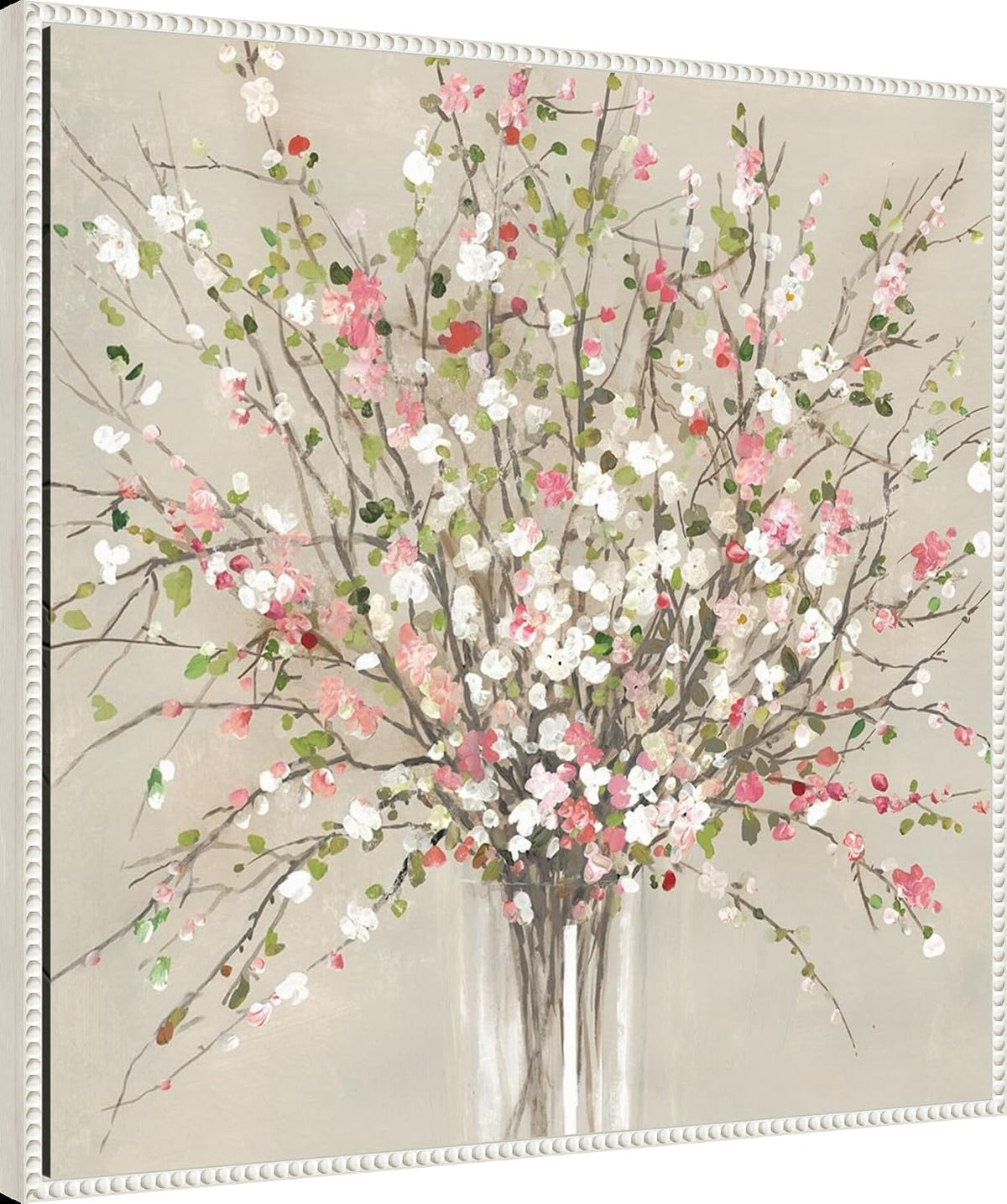 Framed Canvas Wall Art 30x30 Peach Blossom Bouquet by Asia Jensen, Framed Wall Art Canvas, Flowers Artwork, Traditional Decor, Large Poster Painting for Living Room, Bedroom, Bathroom