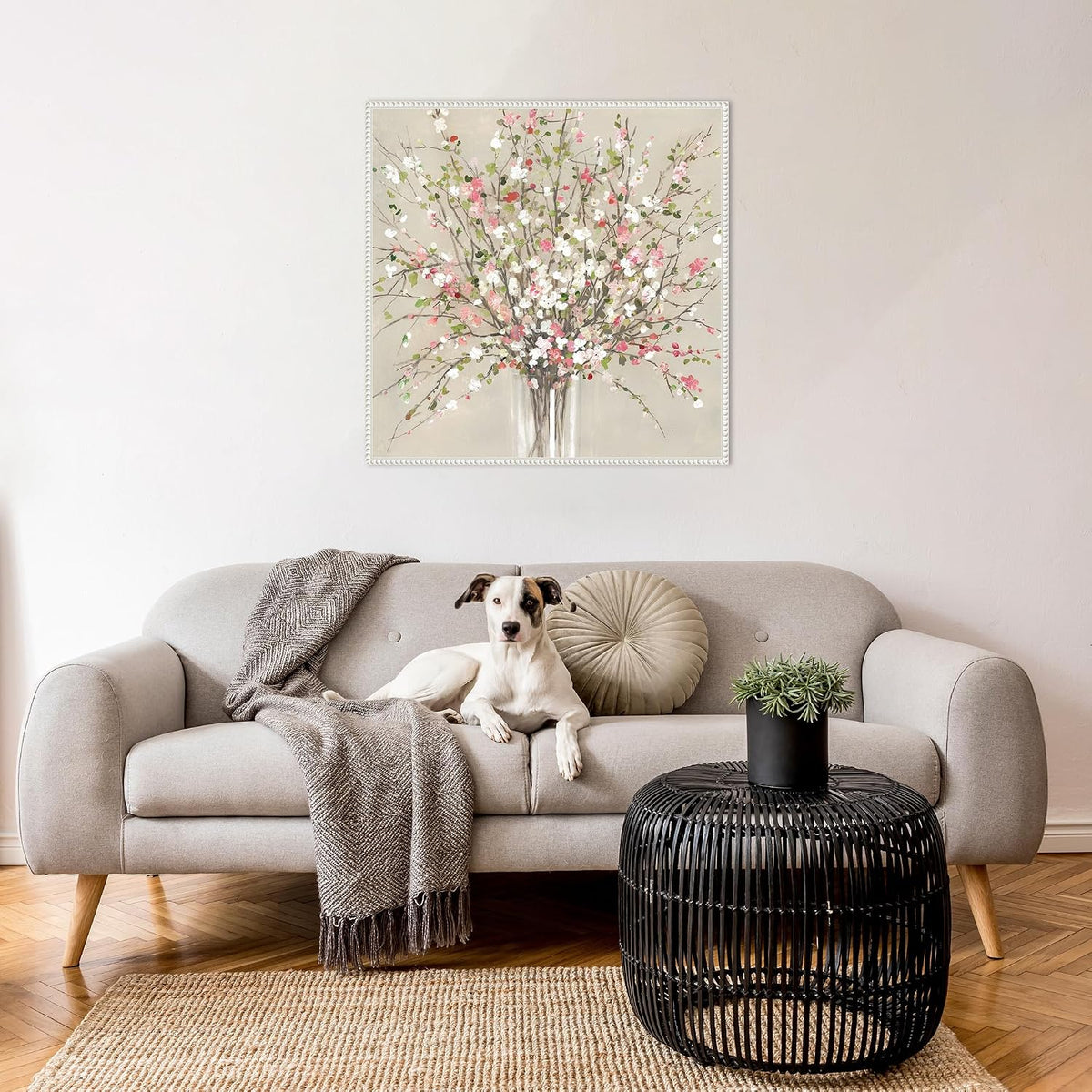 Framed Canvas Wall Art 30x30 Peach Blossom Bouquet by Asia Jensen, Framed Wall Art Canvas, Flowers Artwork, Traditional Decor, Large Poster Painting for Living Room, Bedroom, Bathroom