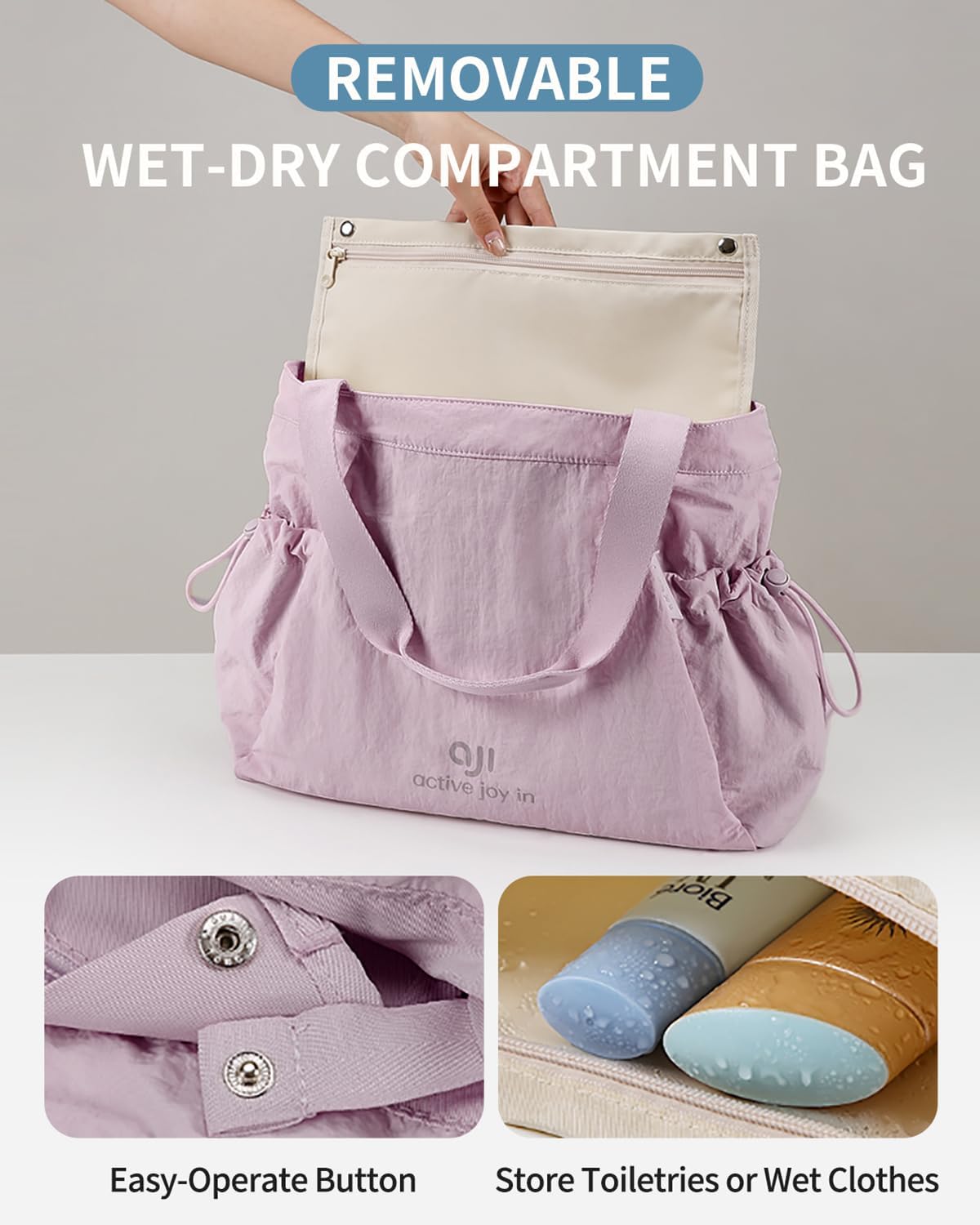 Gym Tote Bag for Women, Lightweight Yoga Mat Bag with Wet Dry Storage Pocket & Multi Pockets