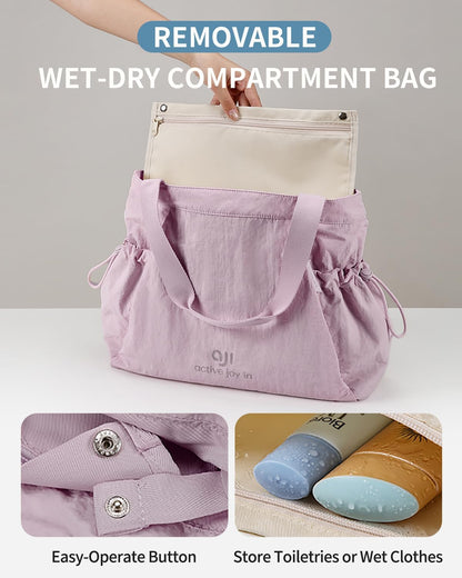 Gym Tote Bag for Women, Lightweight Yoga Mat Bag with Wet Dry Storage Pocket & Multi Pockets