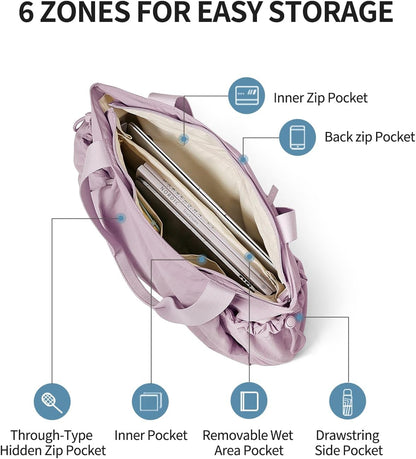Gym Tote Bag for Women, Lightweight Yoga Mat Bag with Wet Dry Storage Pocket & Multi Pockets