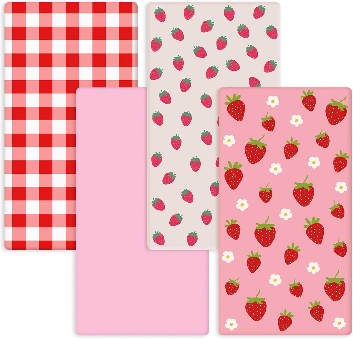 4 Pack Fitted Crib Sheets for Girls, Strawberry Pink Floral