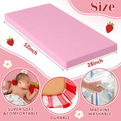 4 Pack Fitted Crib Sheets for Girls, Strawberry Pink Floral