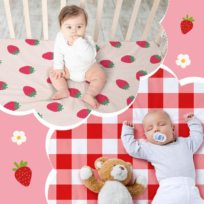 4 Pack Fitted Crib Sheets for Girls, Strawberry Pink Floral
