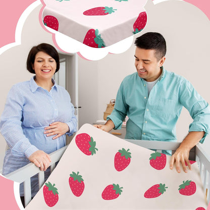 4 Pack Fitted Crib Sheets for Girls, Strawberry Pink Floral