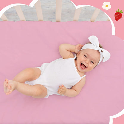 4 Pack Fitted Crib Sheets for Girls, Strawberry Pink Floral
