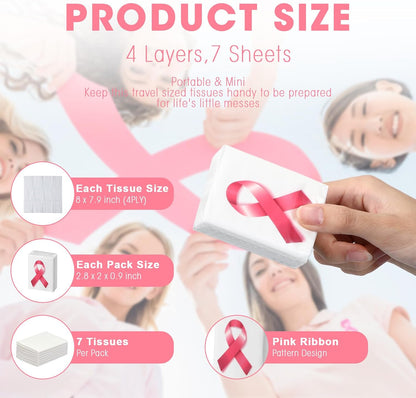 36 Pack Breast Cancer Pocket Tissues Pink Ribbon Mini Travel Bulk