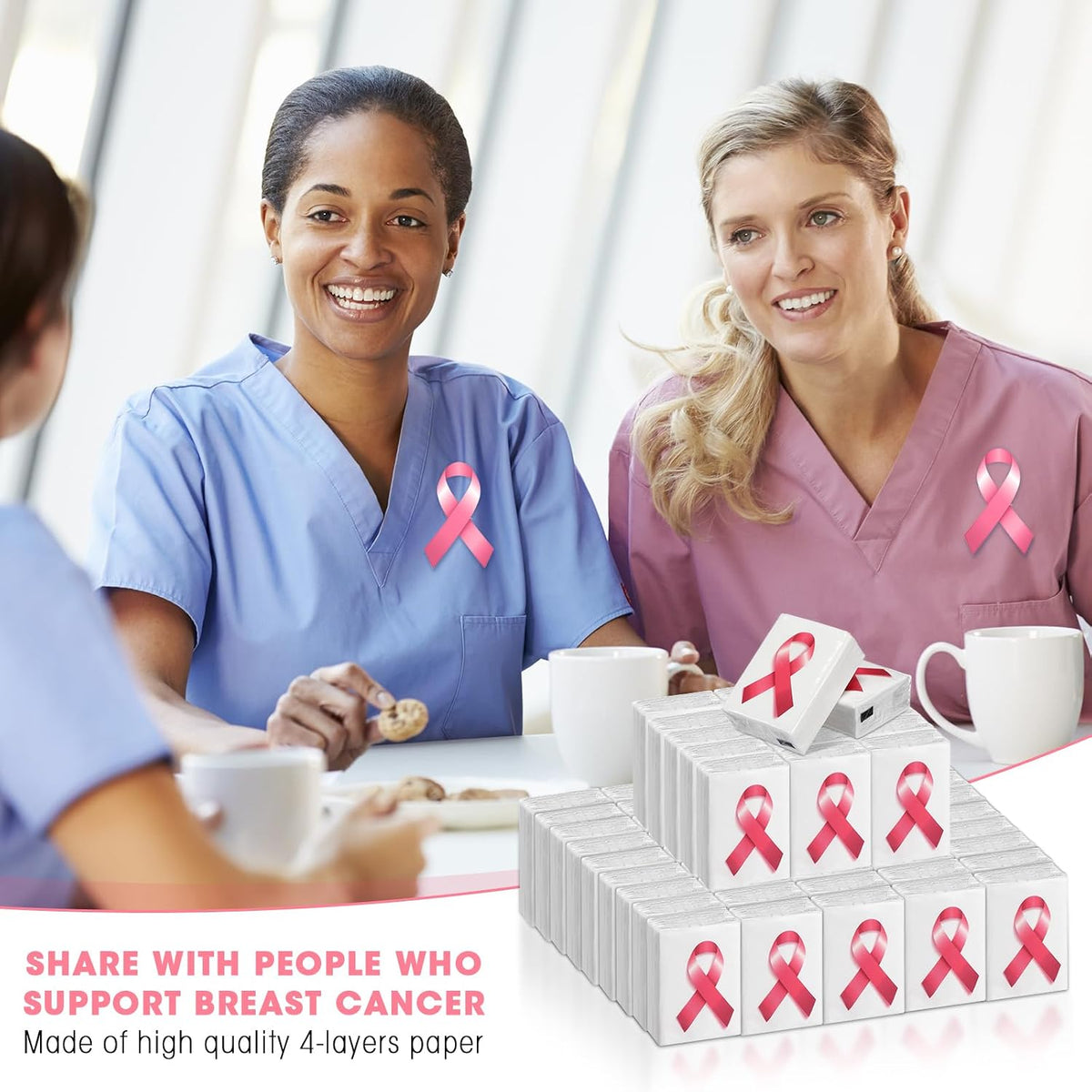 36 Pack Breast Cancer Pocket Tissues Pink Ribbon Mini Travel Bulk