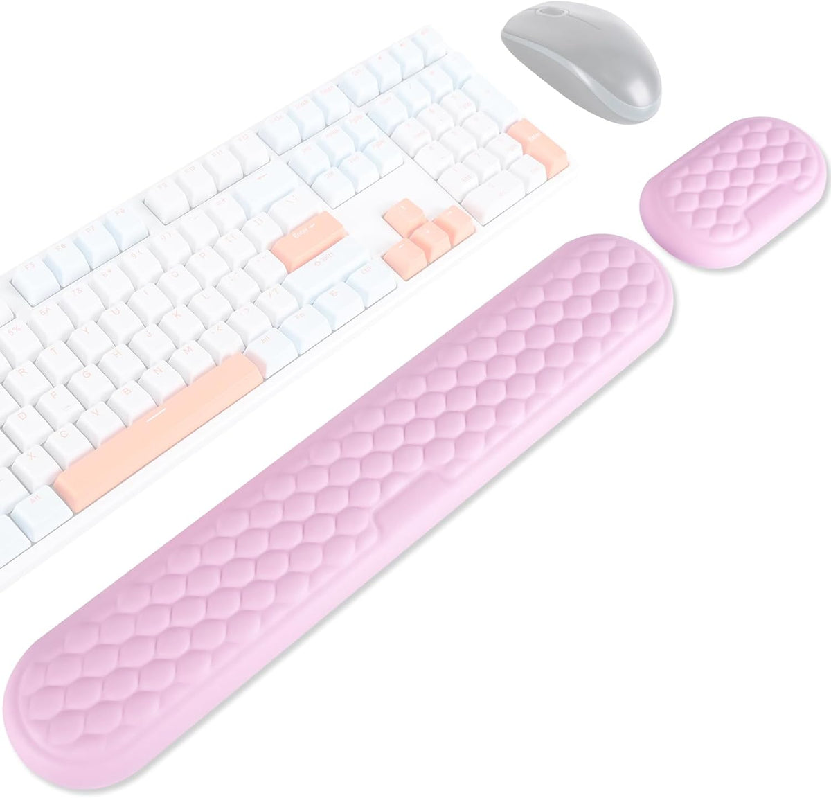 Wrist Rest for Keyboard and Mouse, Ergonomic Memory Foam Keyboard Set with Non-Slip Base, Soft Arm Cushion & Palm Support for Office, Home, Gaming & Laptop Typing, Reduces Fatigue & Strain, Pink