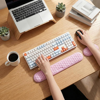 Wrist Rest for Keyboard and Mouse, Ergonomic Memory Foam Keyboard Set with Non-Slip Base, Soft Arm Cushion & Palm Support for Office, Home, Gaming & Laptop Typing, Reduces Fatigue & Strain, Pink