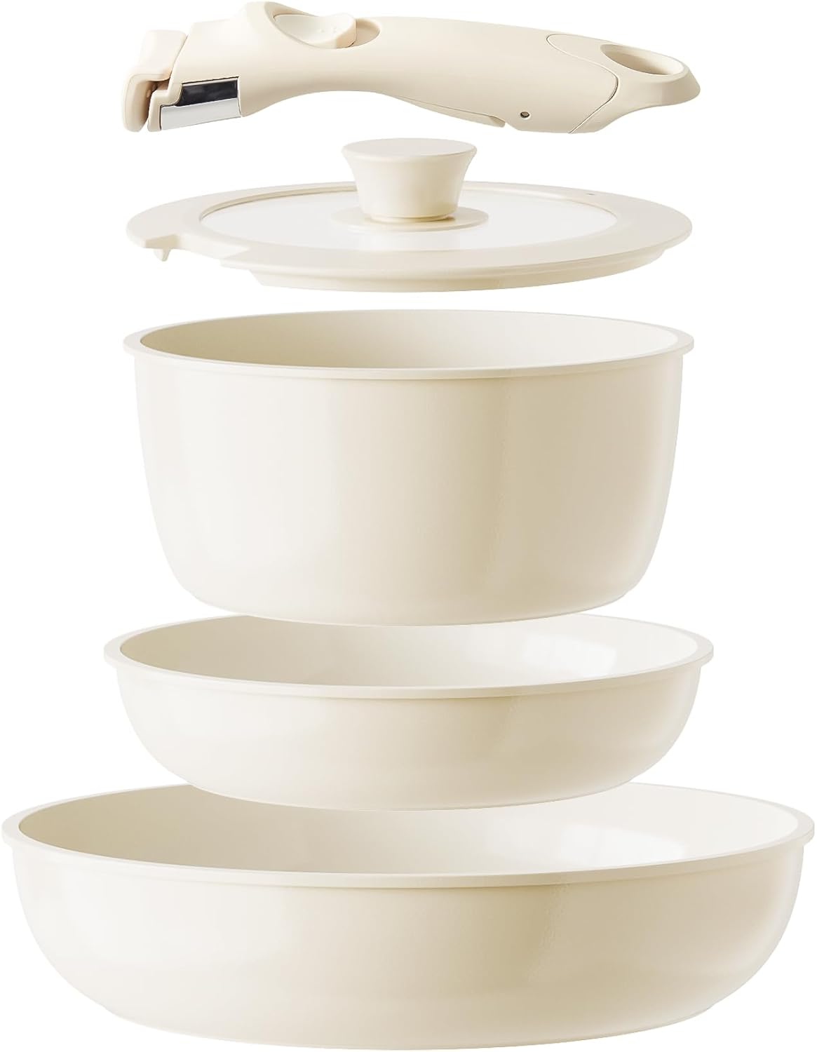 Kitchen Cookware Set Detachable Handle, All Stoves Suitable, 5 Pcs