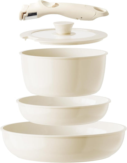 Kitchen Cookware Set Detachable Handle, All Stoves Suitable, 5 Pcs