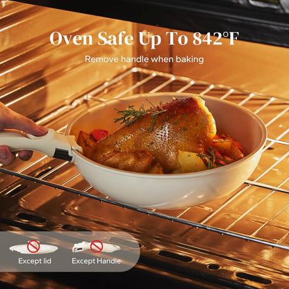 Kitchen Cookware Set Detachable Handle, All Stoves Suitable, 5 Pcs