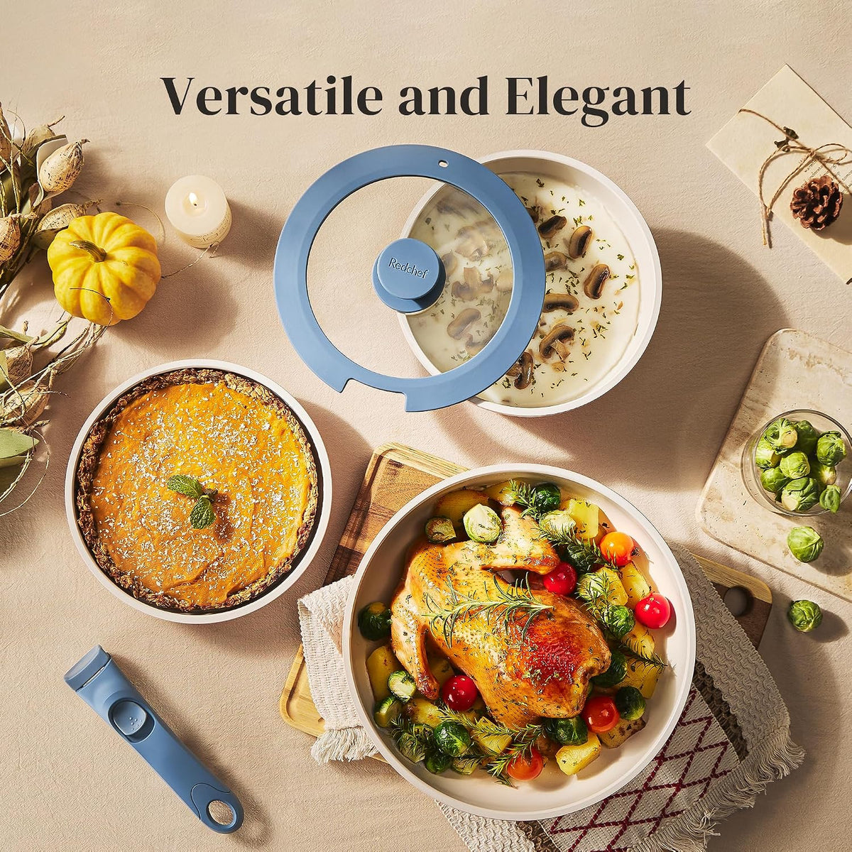 Kitchen Cookware Set Detachable Handle, All Stoves Suitable, 5 Pcs