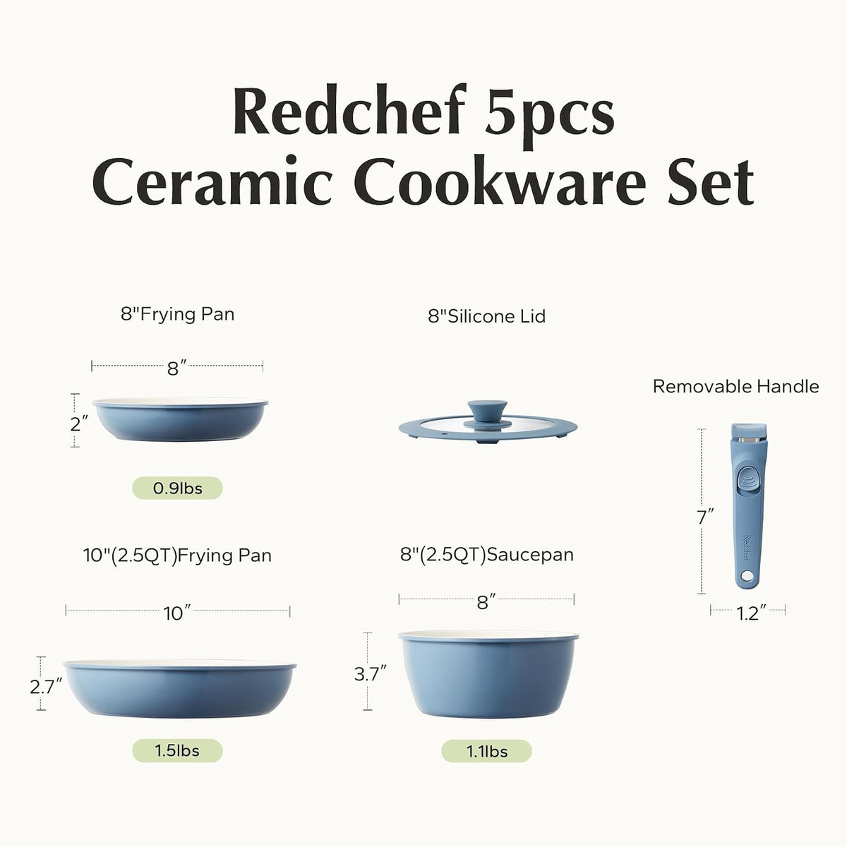 Kitchen Cookware Set Detachable Handle, All Stoves Suitable, 5 Pcs